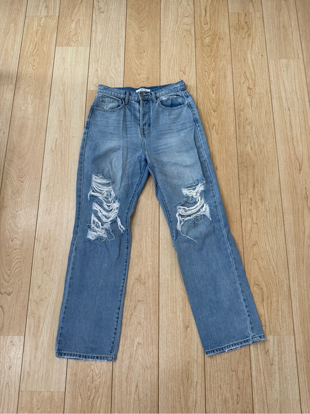 Women’s Straight Leg Distressed Blue Jeans